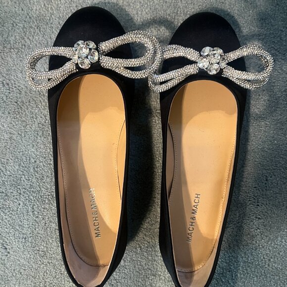 MACH & MACH Shoes - MACH & MACH Double Bow Satin Ballerina Shoes - EUR 38 (US 8)